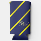 斜めの青と黄色のストライプパパ文字 スリム缶クーラー (正面)