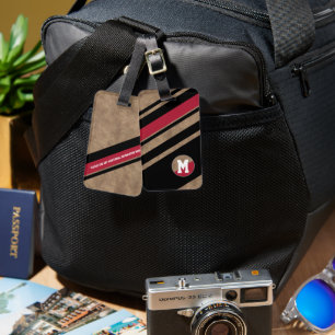 斜めの黒と赤のストライプモノグラム付き文字 ラゲッジタグ