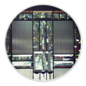 斜めガラスおよび樺の木の金属銀 セラミックノブ (正面)