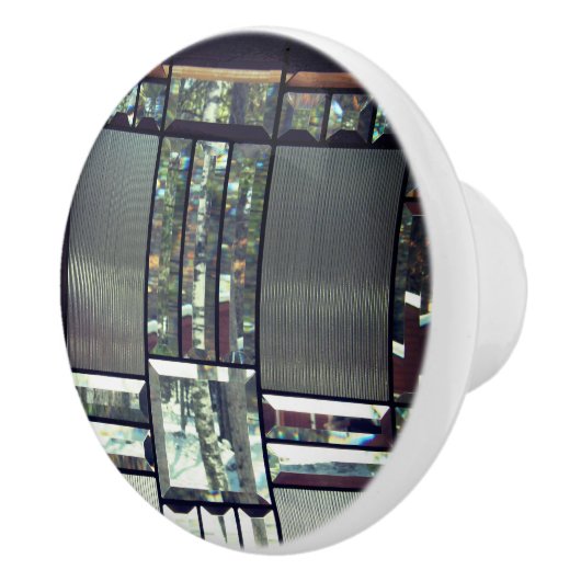 斜めガラスおよび樺の木の金属銀 セラミックノブ (右)