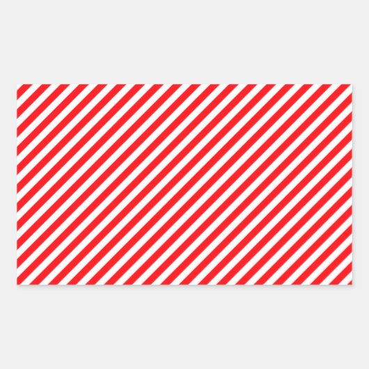 斜めキャンディストライプケイン – クリスマスレッド&ホワイト 長方形シール (正面)