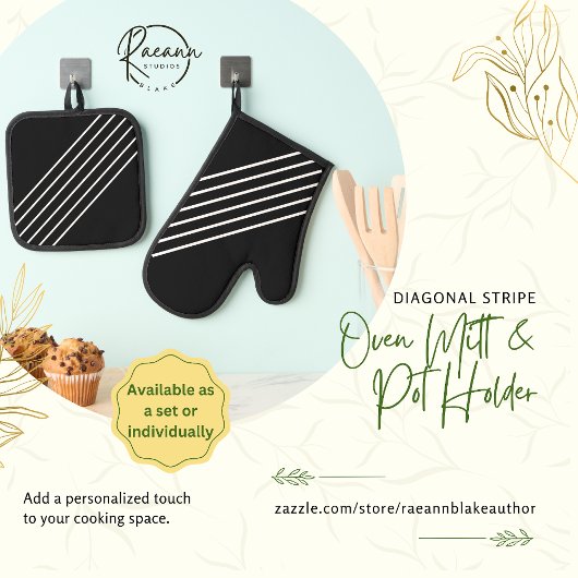 斜めストライプ 鍋つかみ&鍋敷きセット
