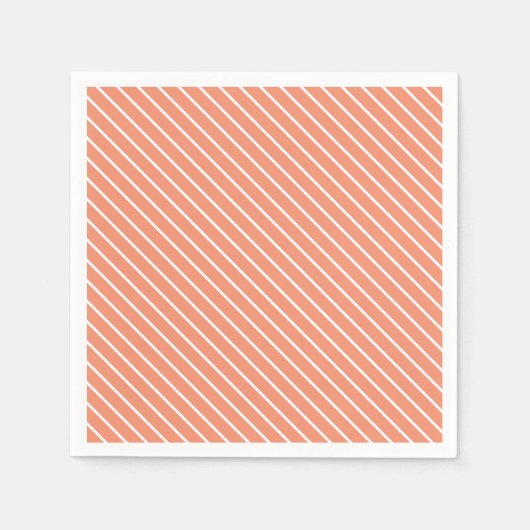 斜めピンストライプ – コーラルオレンジと白 スタンダードカクテルナプキン (正面)