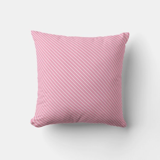 斜めピンストライプ – シェルピンクと白 クッション (正面)
