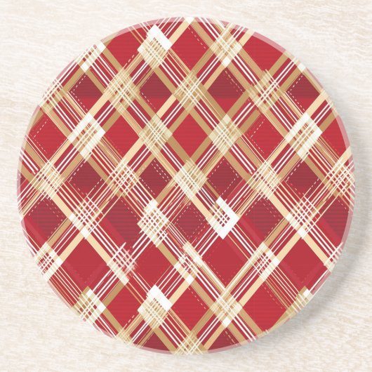 斜めモダンのプラ赤と白イド模様 コースター (正面)