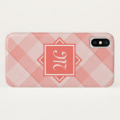 斜めモノグラムを備えたシックなモダンコーラルプレイド Case-Mate iPhoneケース (裏面(横))
