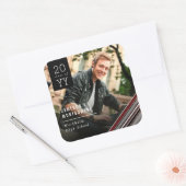 斜め名門私立校風のの茶色のピンストライプの写真卒業 スクエアシール (封筒)