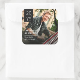 斜め名門私立校風のの茶色のピンストライプの写真卒業 スクエアシール