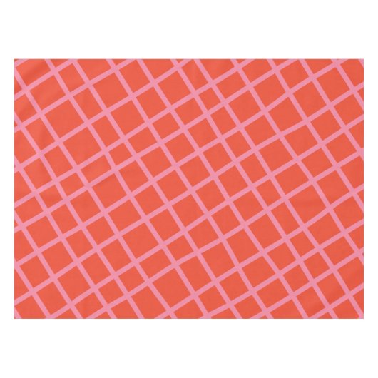 斜め市松模様にの抽象芸術線のパターン（赤） テーブルクロス (正面(横))