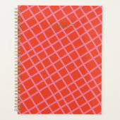 斜め市松模様にの抽象芸術線のパターン（赤） プランナー手帳 (正面)