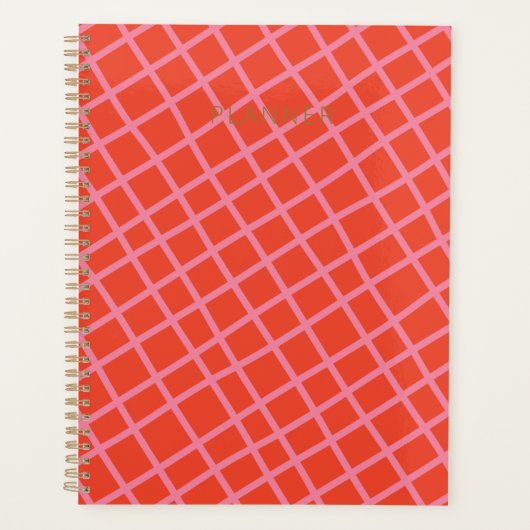 斜め市松模様にの抽象芸術線のパターン（赤） プランナー手帳 (正面)