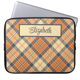 斜め格子縞 – オレンジ、ブラックピーチパーソナライズされた- ラップトップスリーブ