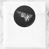 斜め疑問に思のレースロゴで座っている女性 ラウンドシール (バッグ)