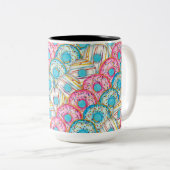 斜め積み上げ水の色のドーナツティール（緑がかった色） ツートーンマグカップ (正面右)