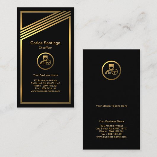 斜め素晴らし金ゴールドフストライプレーム運転手 名刺 (正面/裏面)