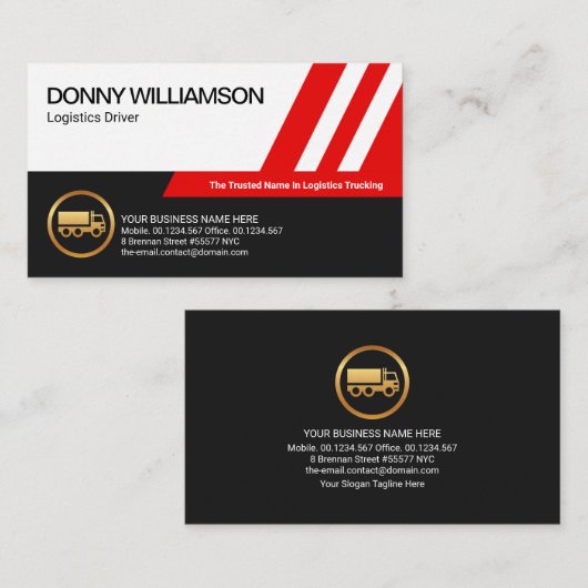 斜め赤い物流ライントラック輸送 名刺 (正面/裏面)