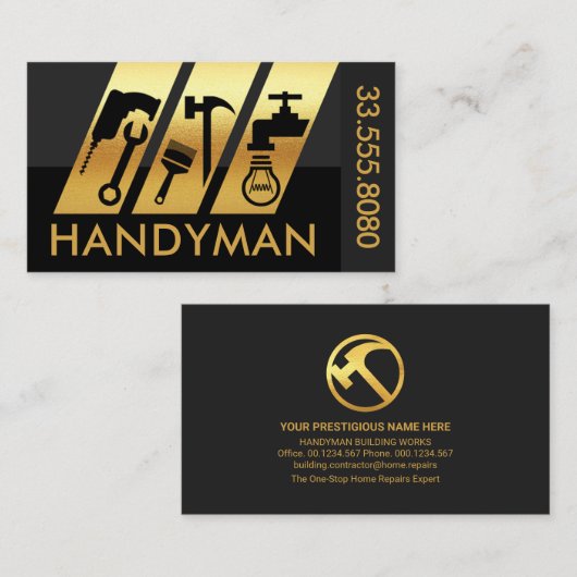 斜め金ゴールド手作りツールのストライプ 名刺 (正面/裏面)