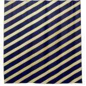 斜め青と金ゴールドストライプ シャワーカーテン (正面)