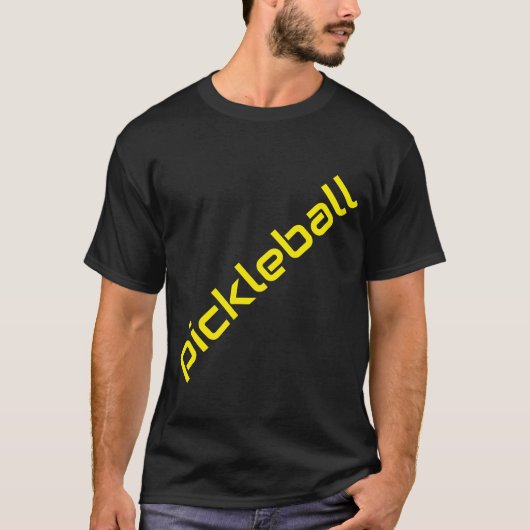 斜め黄色のピックボール文字黒い背景 Tシャツ (正面)