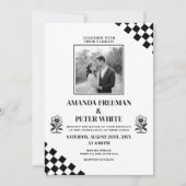 斜め黒いはっきりした花市松模様にの結婚 招待状 (正面)