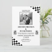 斜め黒いはっきりした花市松模様にの結婚 招待状 (スタンド正面)
