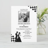 斜め黒いシルエはっきりしたッ市松模様にトの結婚 招待状 (スタンド正面)