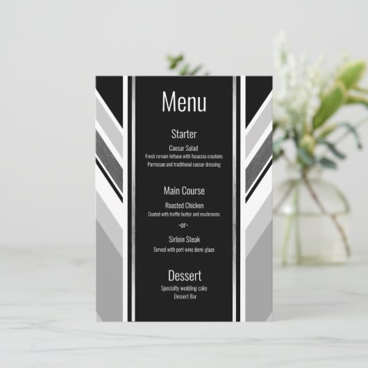 斜め黒、グレー、メタリックのメニストライプのュー メニュー (スタンド正面)