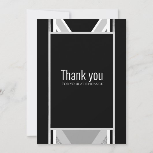 斜め黒、グレー、メタリックストライプの感謝していユーC サンキューカード (正面)