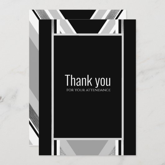 斜め黒、グレー、メタリックストライプの感謝していユーC サンキューカード (正面/裏面)