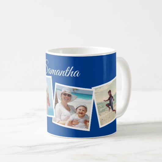 斜め4枚のフォトコラーパーソナライズされたジュカスタムの色 コーヒーマグカップ (正面右)