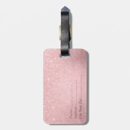 斜エレガントガーリー度ピンクの金ゴールドグリッター ラゲッジタグ (裏面縦)