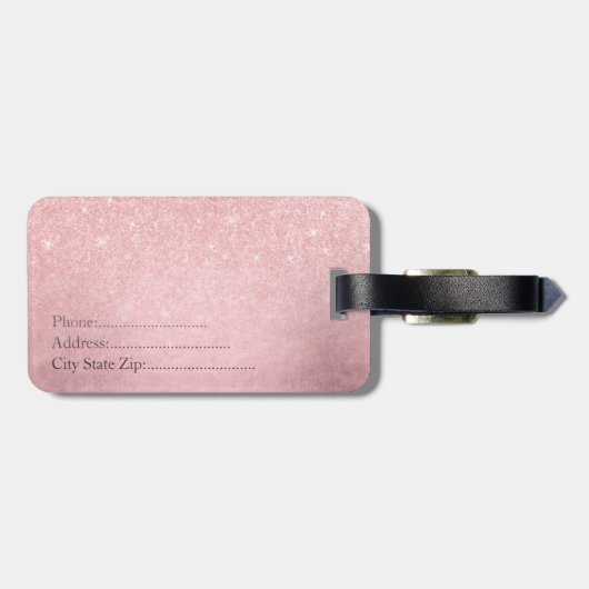 斜エレガントガーリー度ピンクの金ゴールドグリッター ラゲッジタグ (裏面横)