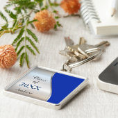 斜エレガント旋回ブルーシルバー卒業 キーホルダー (側面)