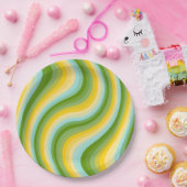 斜カラフルストライプ波モダン ペーパープレート (パーティー)