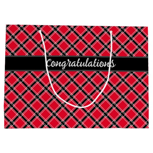 斜カラフル市松模様にケージのパターン ラージペーパーバッグ (裏面)