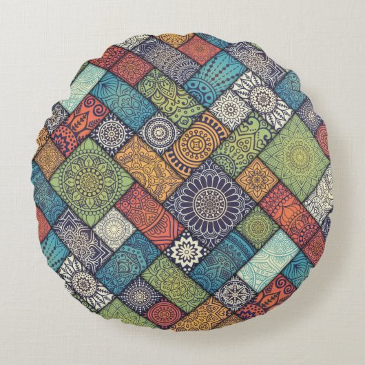 斜カラフル線パターン ラウンドクッション (正面)