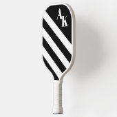斜シンプル線ストライプイニシャル白黒 ピックルボールラケット (左)