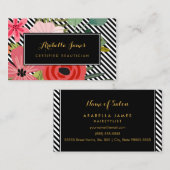 斜モダンストライプエレガントフローラ 名刺 (正面/裏面)