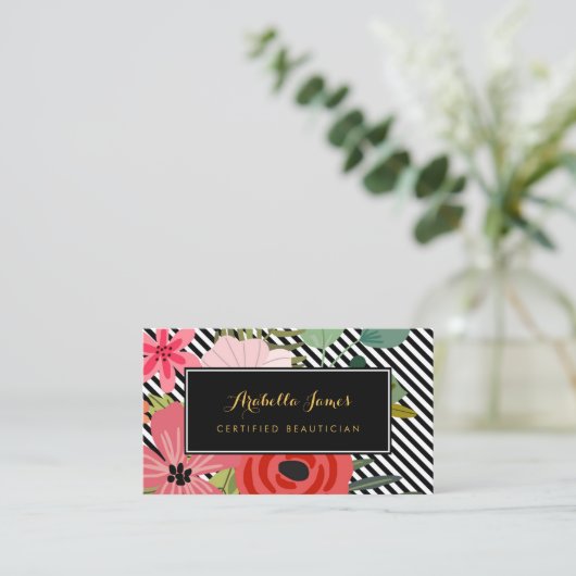 斜モダンストライプエレガントフローラ 名刺 (スタンド正面)