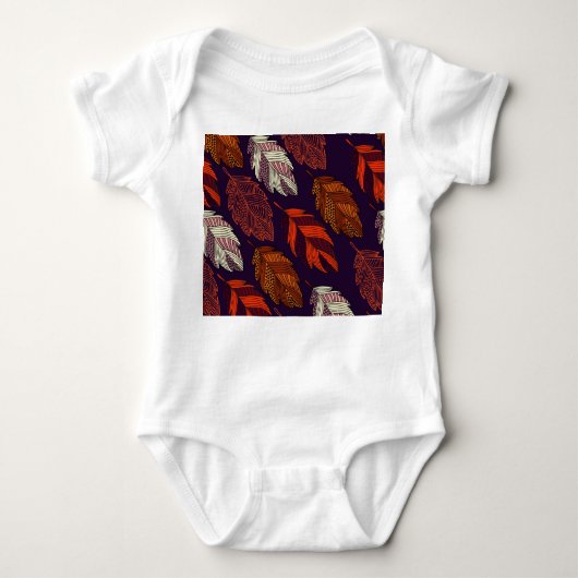 斜葉線：手書きヴィンテージパターン ベビーボディスーツ (正面)