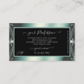 斜角ブラックとティール（緑がかった色）スパークルダイヤモンドモノグラム 名刺 (裏面)