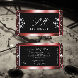 斜角ブラックレッドダイアモンズきらめくモノグラム 名刺