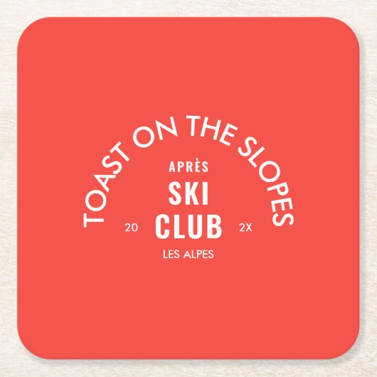 斜面での乾杯 アフター・スキー・クラブ レトロな赤 スクエアペーパーコースター (正面)