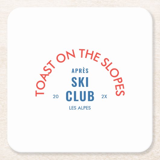 斜面での乾杯 アフター・スキー・クラブ 赤と青 スクエアペーパーコースター (正面)