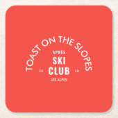 斜面での乾杯 アプレスキークラブ レトロレッド スクエアペーパーコースター (正面)