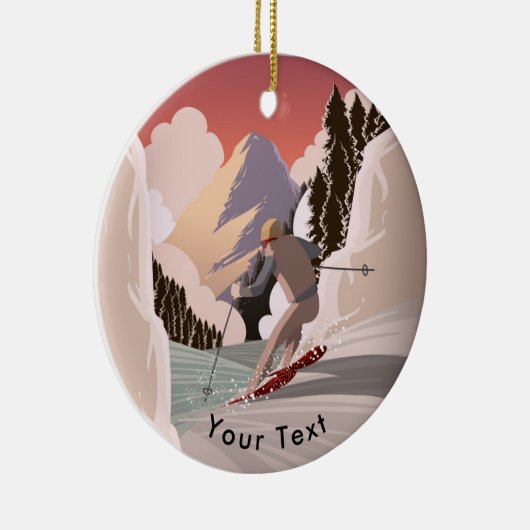 斜面の下でスキーをするスポーツ セラミックオーナメント (右)
