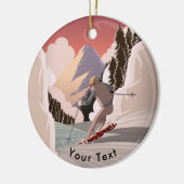 斜面の下でスキーをするスポーツ セラミックオーナメント (左)