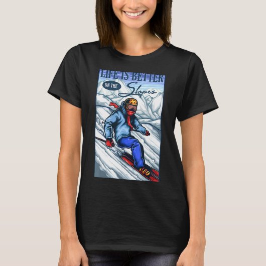 斜面をスキーで滑る Tシャツ (正面)