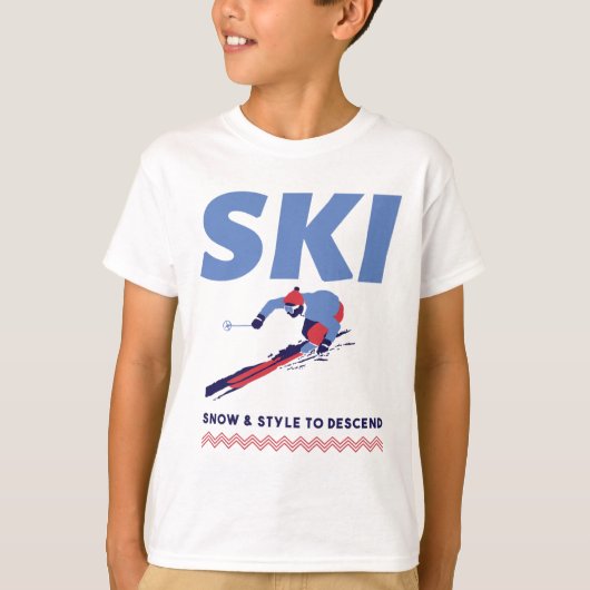 斜面をスタイリッシュに滑り降りてのスキー Tシャツ (正面)