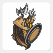 斧と盾を持つヴァイキング戦士 北欧のバーバリアン スクエアシール (正面)